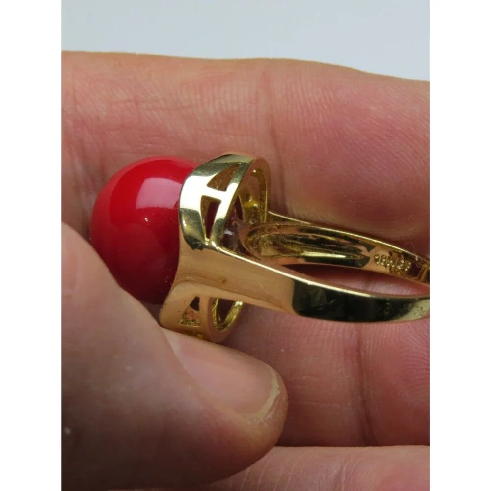 14k Coral Diamond Ring
